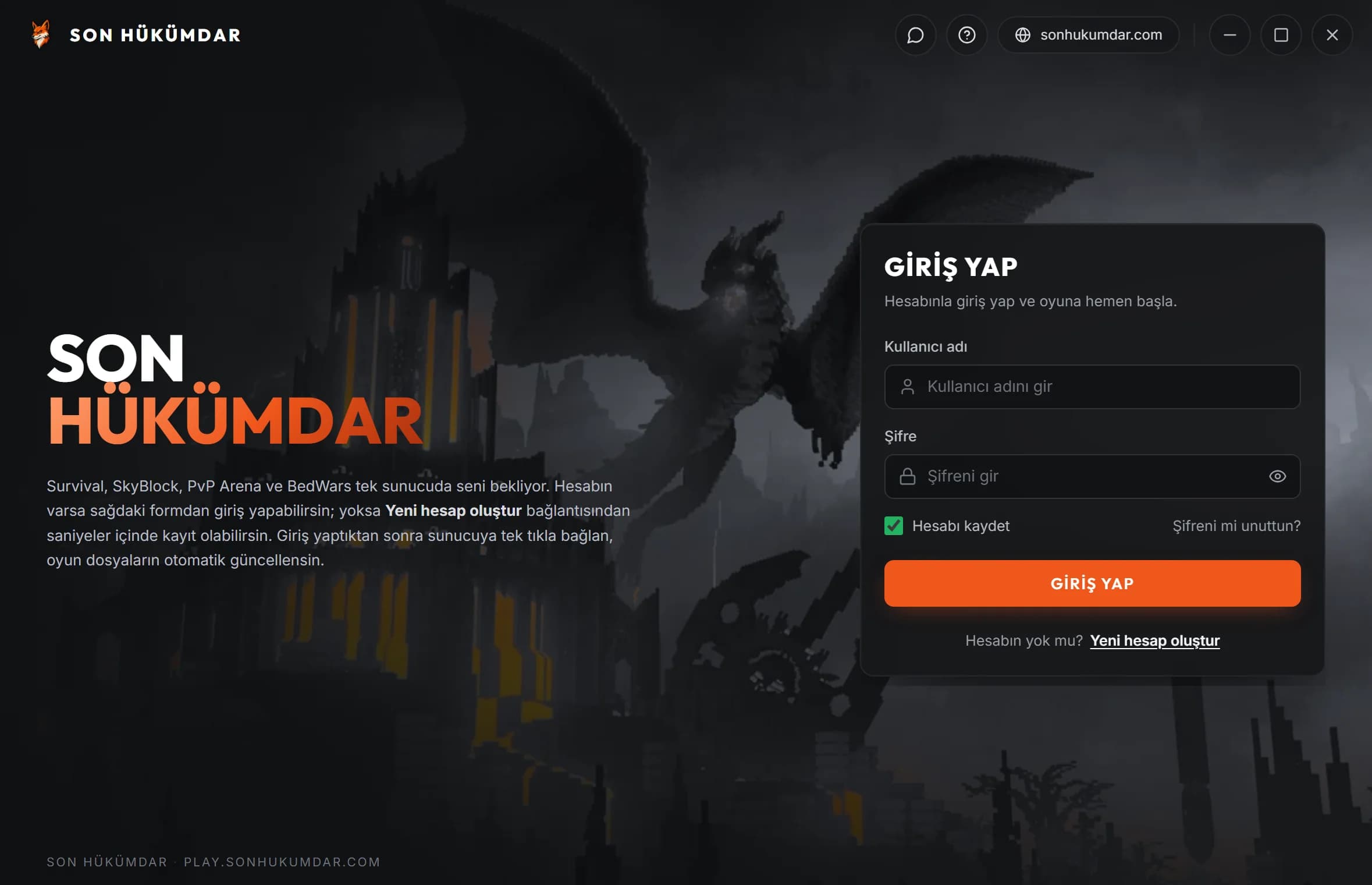 Son Hükümdar launcher giriş ekranı